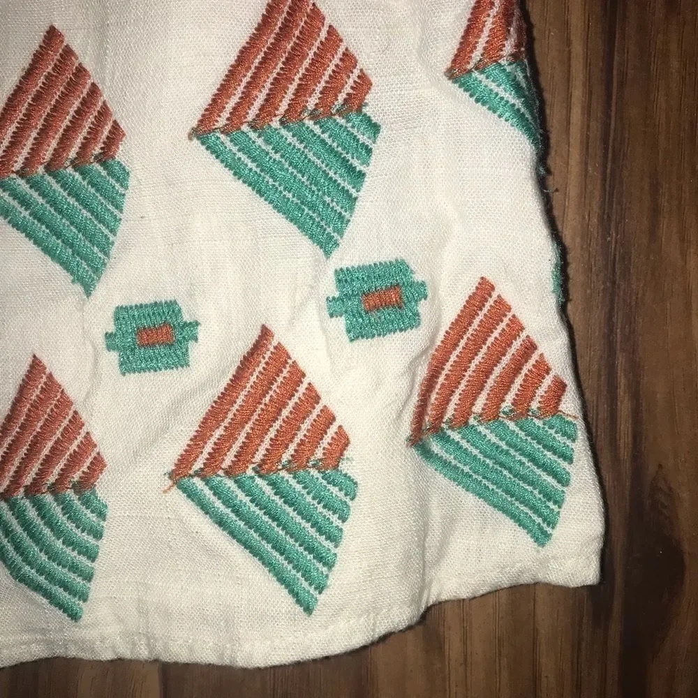 THML White Orange & Turquoise Embroidered Skirt